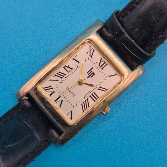 Vintage Lip Damenuhr Goldfarben Quartz mit Lederarmband
