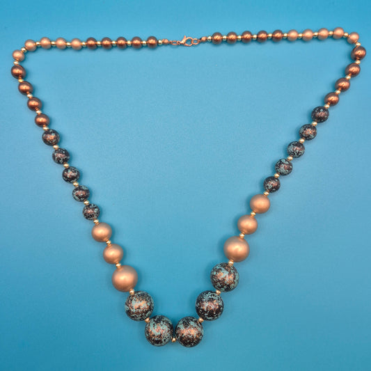 Vintage Statement-Kette mit marmorierten Kugeln in Bronze und Türkis