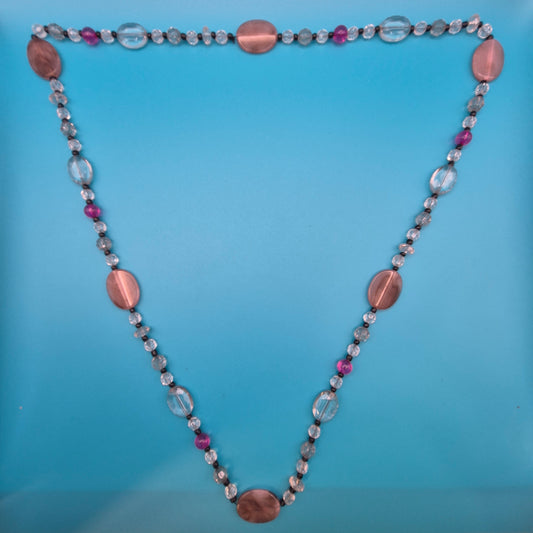 Vintage Statement-Kette mit rosafarbenen und klaren Kristallperlen
