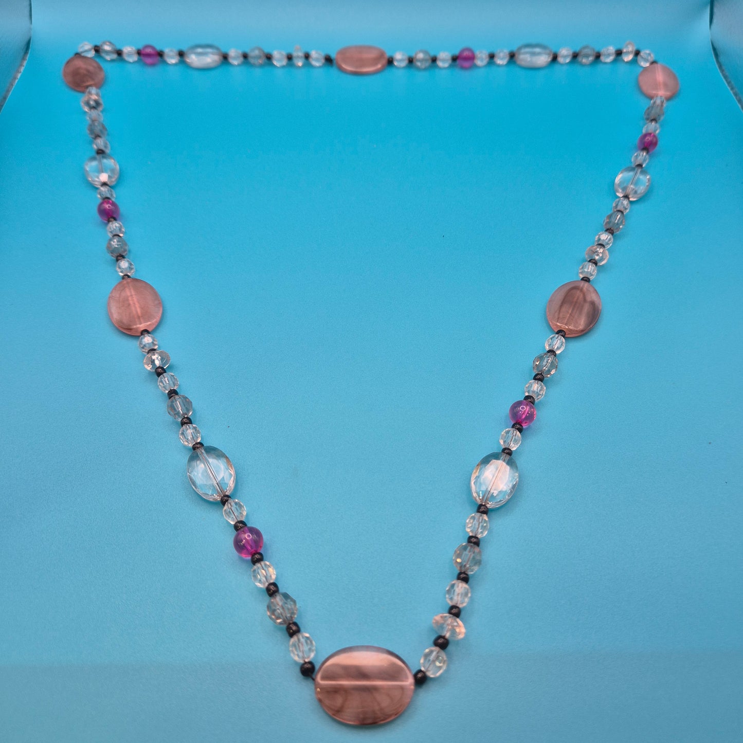 Vintage Statement-Kette mit rosafarbenen und klaren Kristallperlen