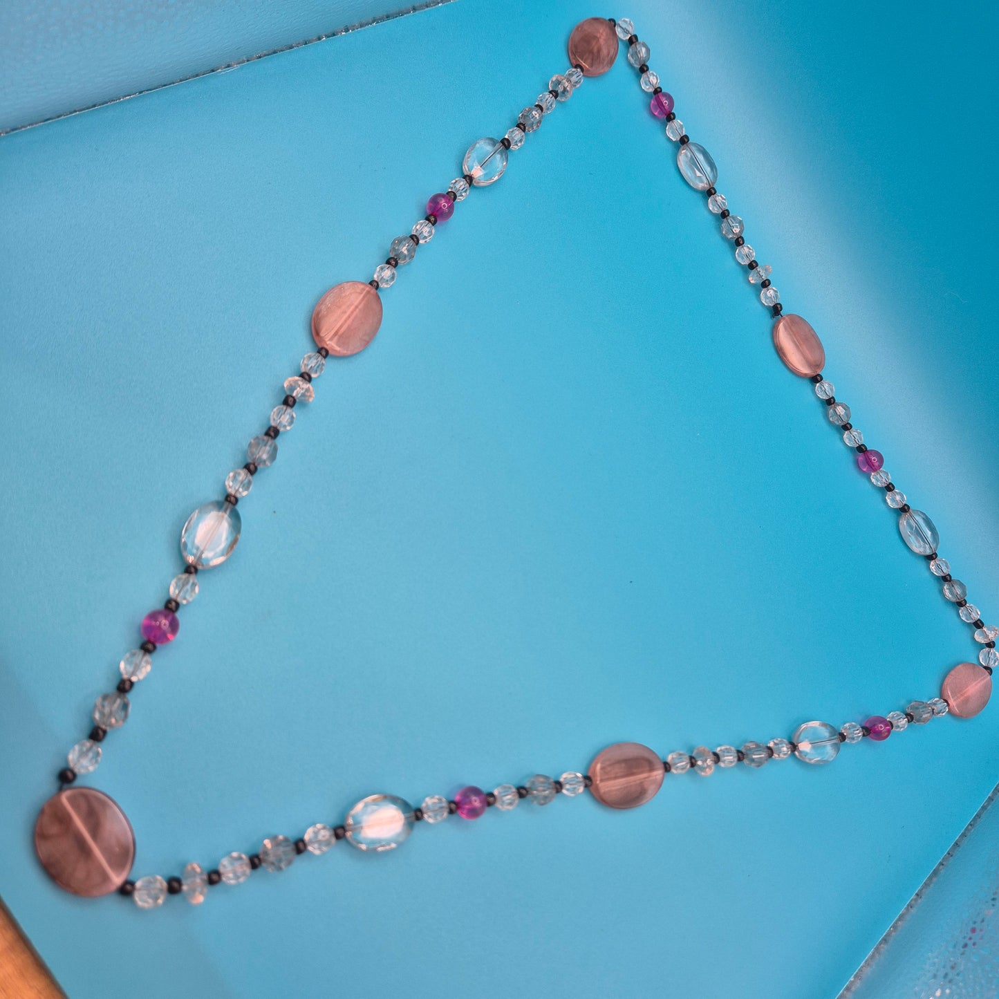Vintage Statement-Kette mit rosafarbenen und klaren Kristallperlen