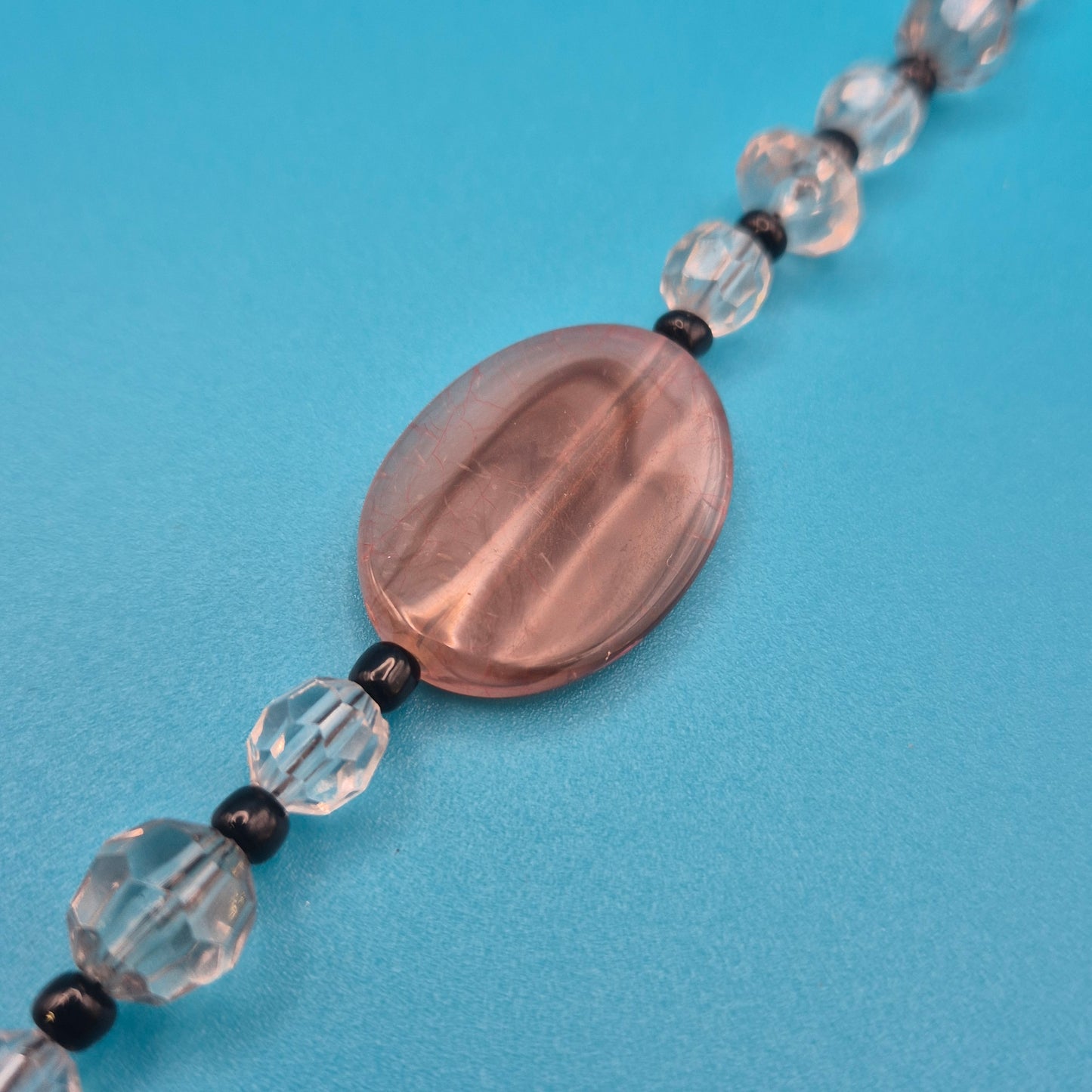 Vintage Statement-Kette mit rosafarbenen und klaren Kristallperlen