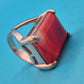Vintage Statement Ring mit rotem, marmoriertem Cabochon-Stein