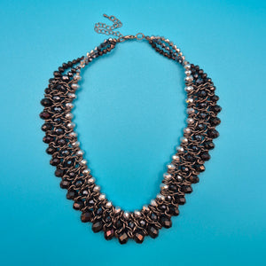 Vintage Statement Collier mit facettierten Glasperlen in Grau & Anthrazit