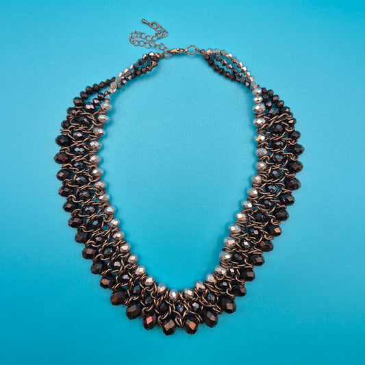 Vintage Statement Collier mit facettierten Glasperlen in Grau & Anthrazit