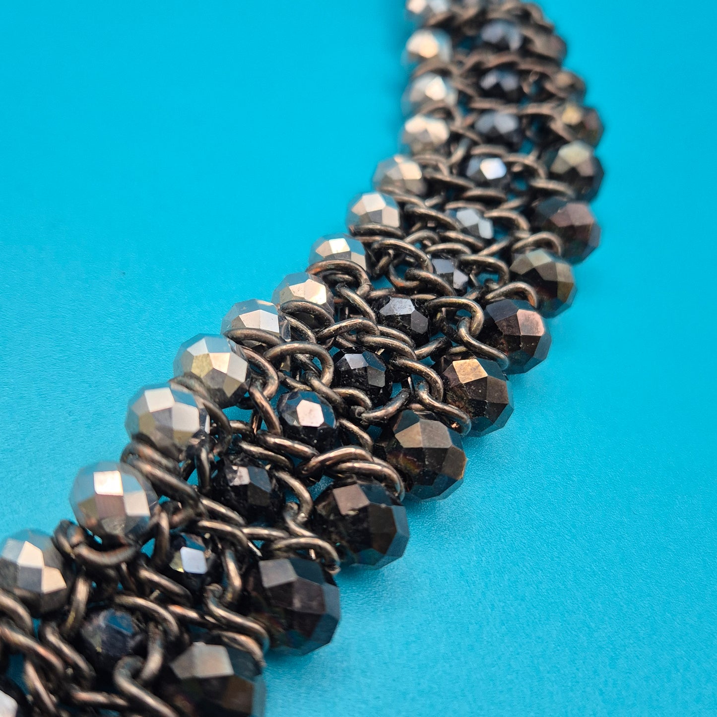 Vintage Statement Collier mit facettierten Glasperlen in Grau & Anthrazit