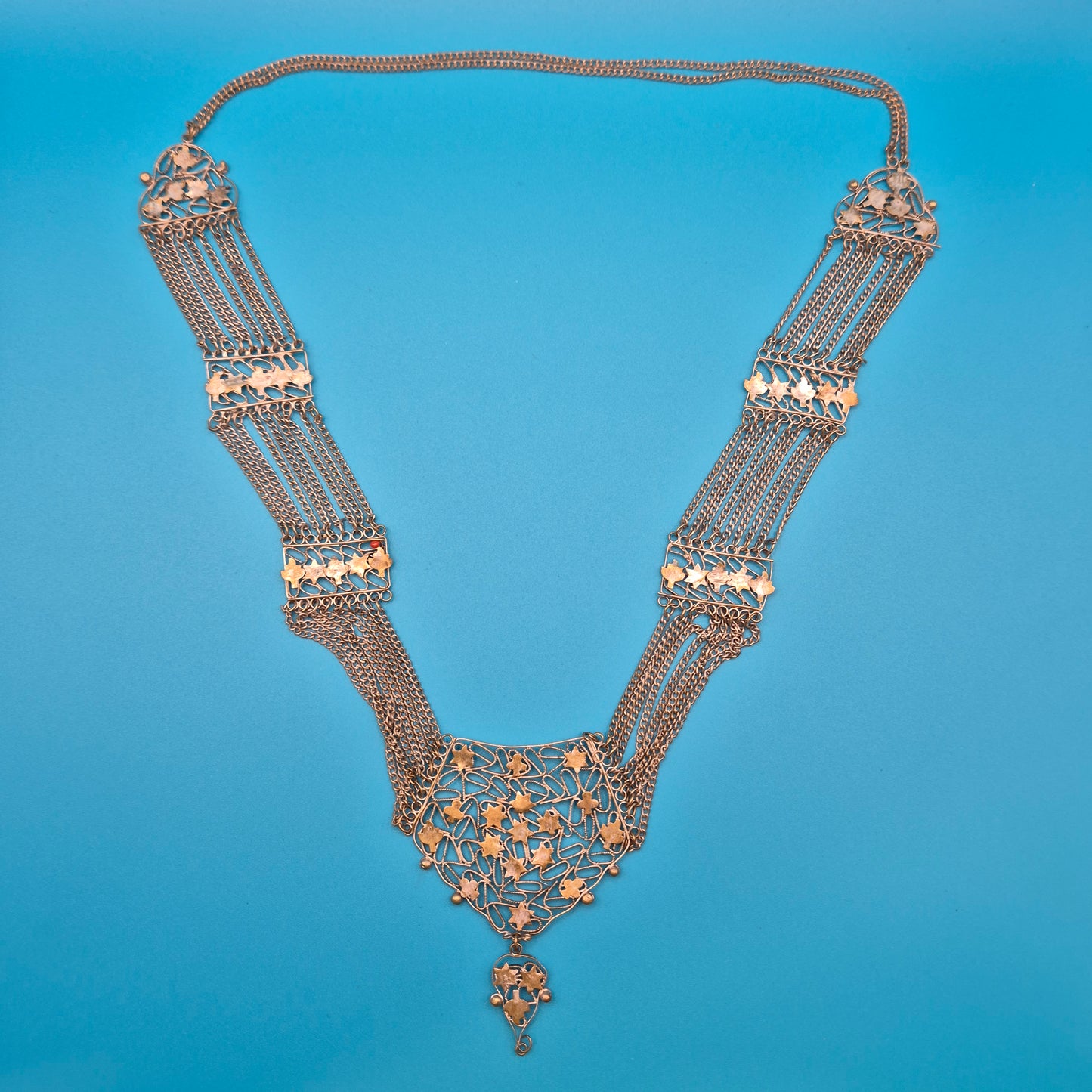 Vintage Silbernes Brust- oder Hüft-Kettencollier mit Sternenornamenten