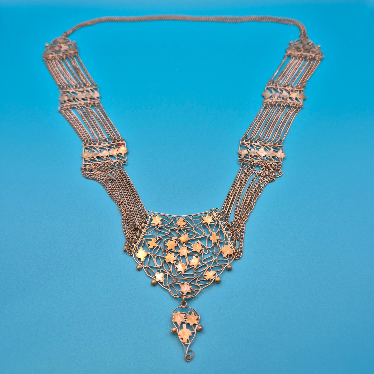 Vintage Silbernes Brust- oder Hüft-Kettencollier mit Sternenornamenten