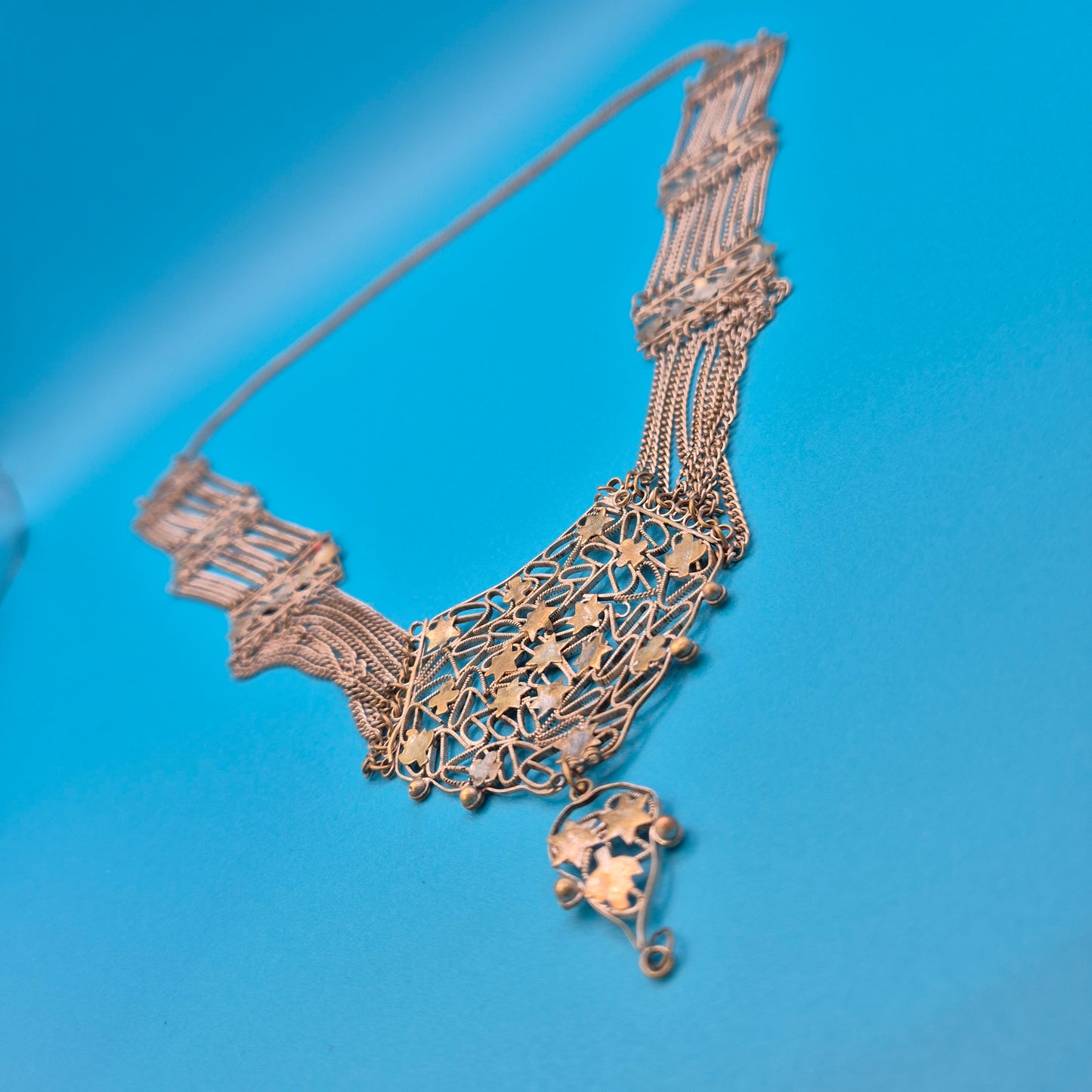 Vintage Silbernes Brust- oder Hüft-Kettencollier mit Sternenornamenten