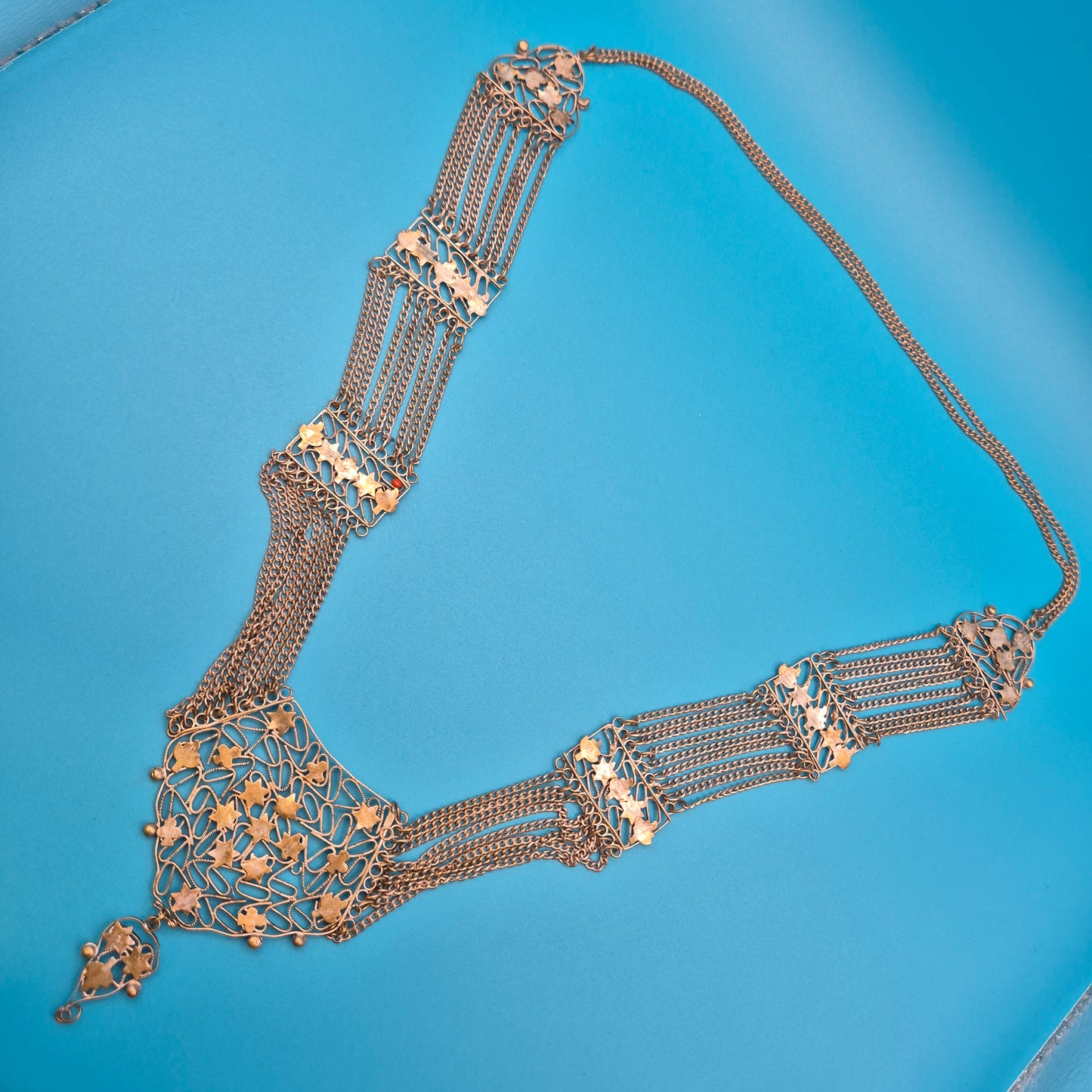 Vintage Silbernes Brust- oder Hüft-Kettencollier mit Sternenornamenten