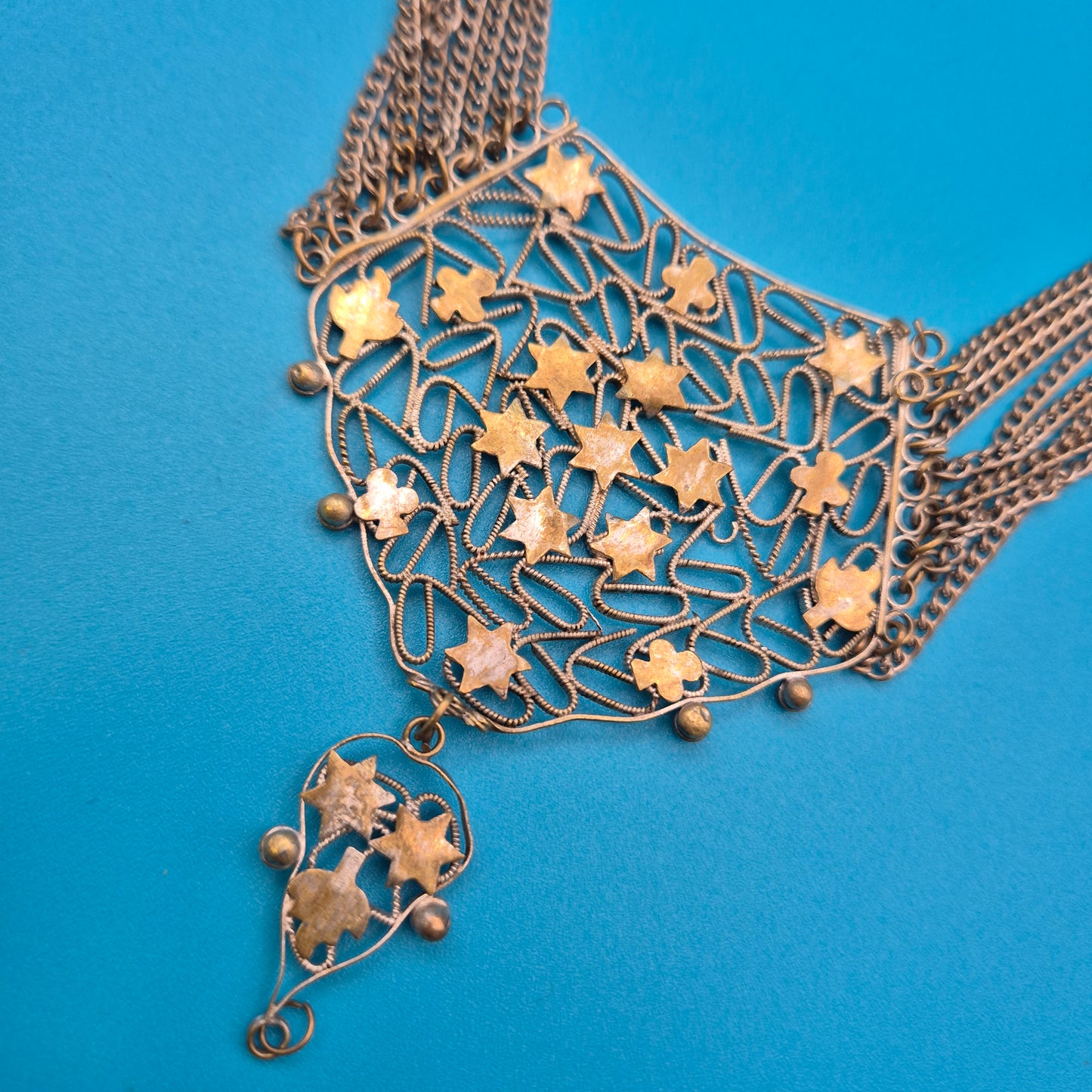 Vintage Silbernes Brust- oder Hüft-Kettencollier mit Sternenornamenten