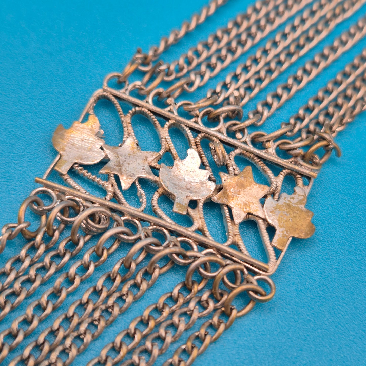 Vintage Silbernes Brust- oder Hüft-Kettencollier mit Sternenornamenten