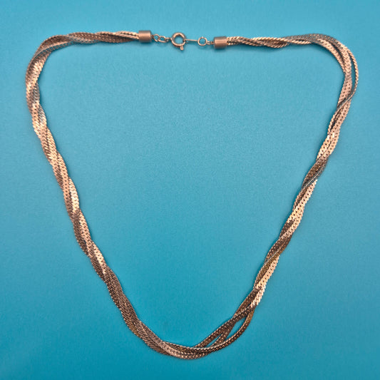 Elegante Vintage Dreireihige Kordelkette mit Fischgrätmuster