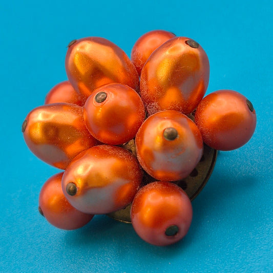 Vintage Cluster-Brosche in leuchtendem Orange - Modeschmuck