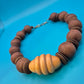 Vintage Statement-Kette Holzperlen mit zentralem Riffel-Element Boho Chic