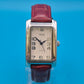 Elegante TCM Armbanduhr in rechteckiger Form mit weinrotem Lederarmband