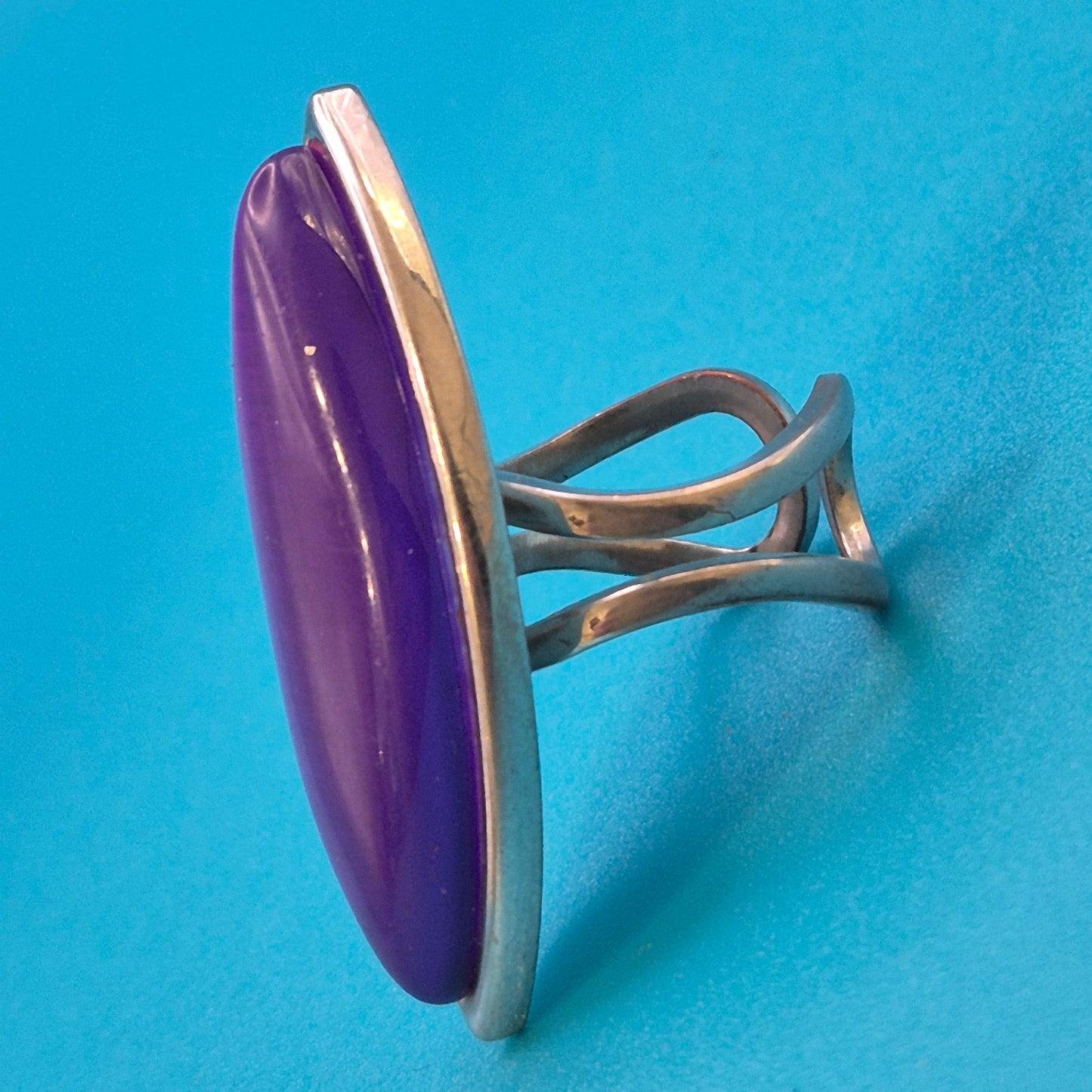 Vintage Statement-Ring Marquise Violett Cabochon Silberfarben
