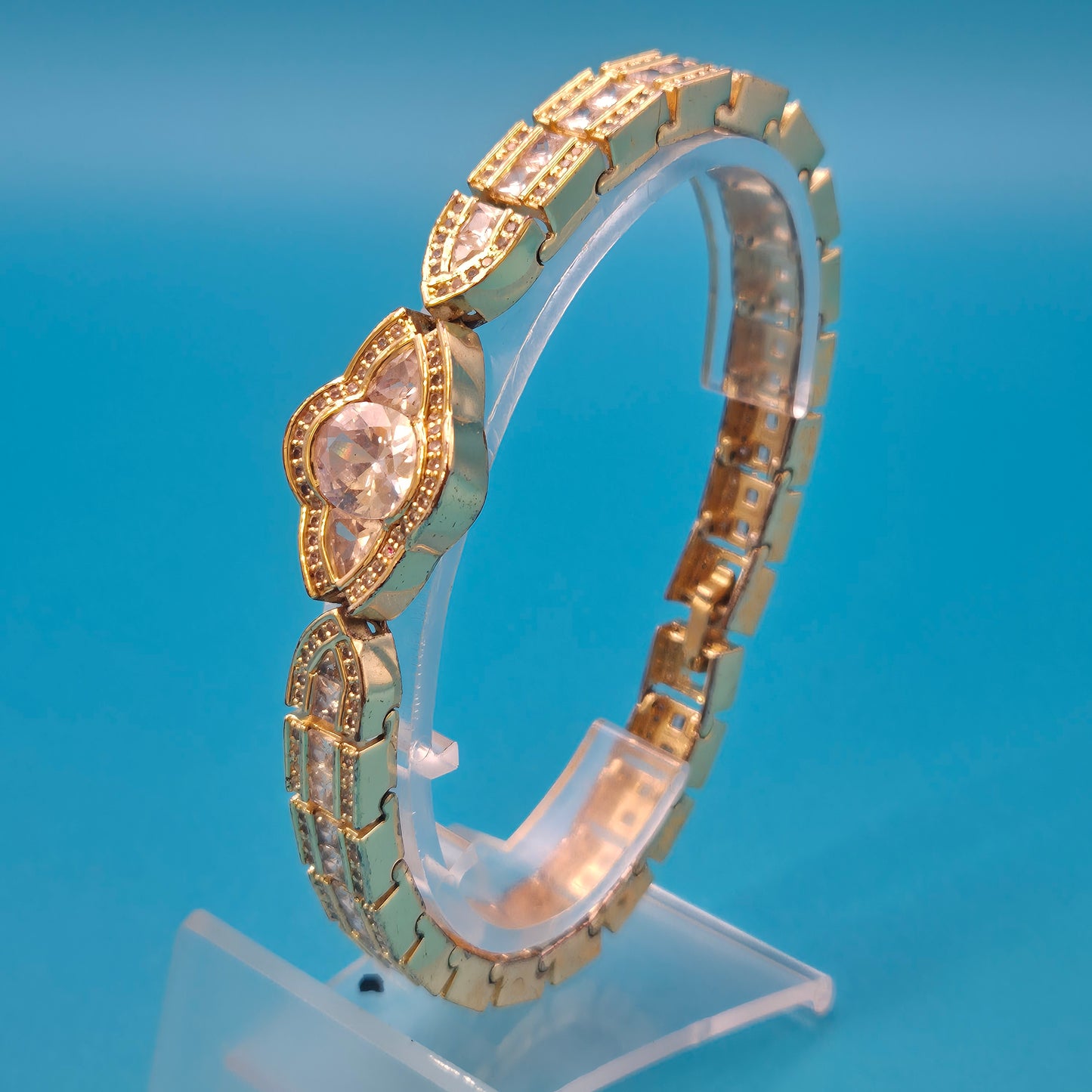 Vintage Armband Goldfarben mit Zirkonia Besatz und ovalem Mittelstein