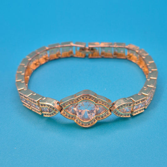 Vintage Armband Goldfarben mit Zirkonia Besatz und ovalem Mittelstein