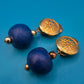 Vintage Ohrclips mit goldfarbenem Sonnen-Motiv und blauen Perlen
