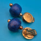Vintage Ohrclips mit goldfarbenem Sonnen-Motiv und blauen Perlen