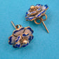 Vintage Emaille Blumen-Ohrstecker in Blau-Weiß Goldfarben
