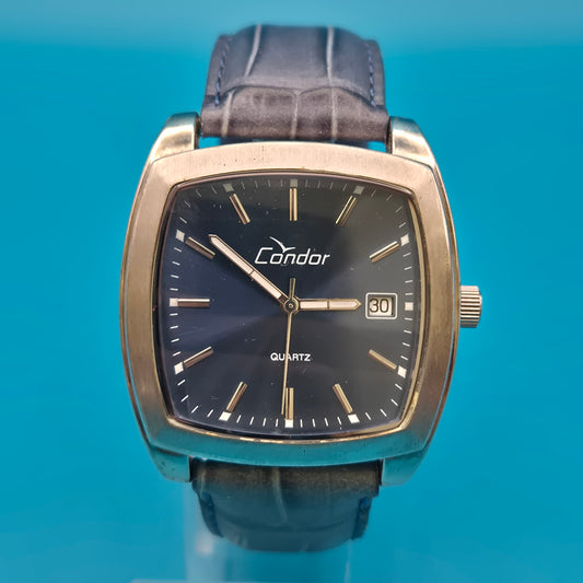 Elegante Vintage Condor Quarzuhr mit quadratischem Gehäuse und Lederarmband
