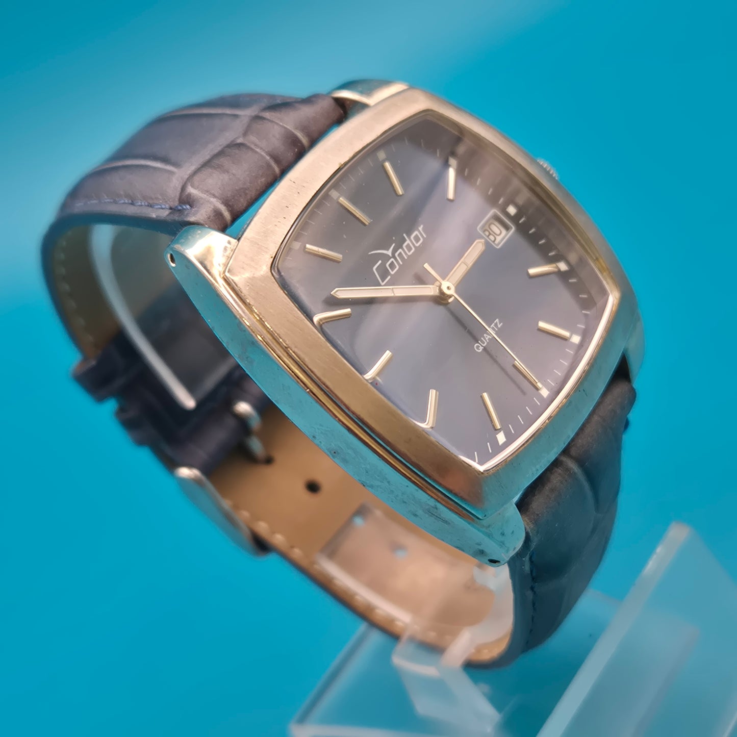 Elegante Vintage Condor Quarzuhr mit quadratischem Gehäuse und Lederarmband