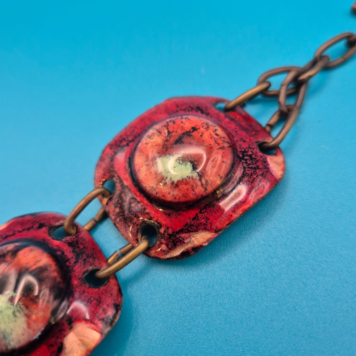 Vintage Emaille-Armband Kupfer-Optik abstrakte Scheiben-Glieder geometrisch