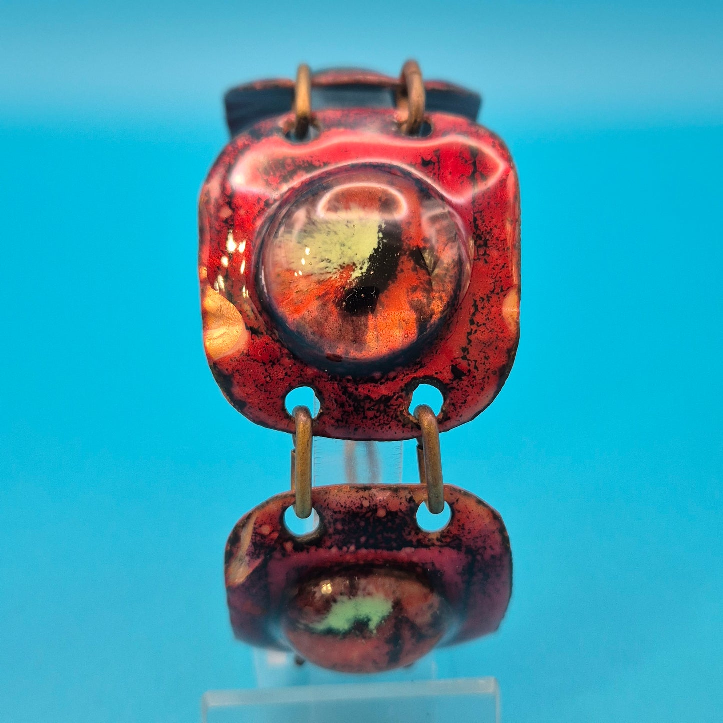 Vintage Emaille-Armband Kupfer-Optik abstrakte Scheiben-Glieder geometrisch