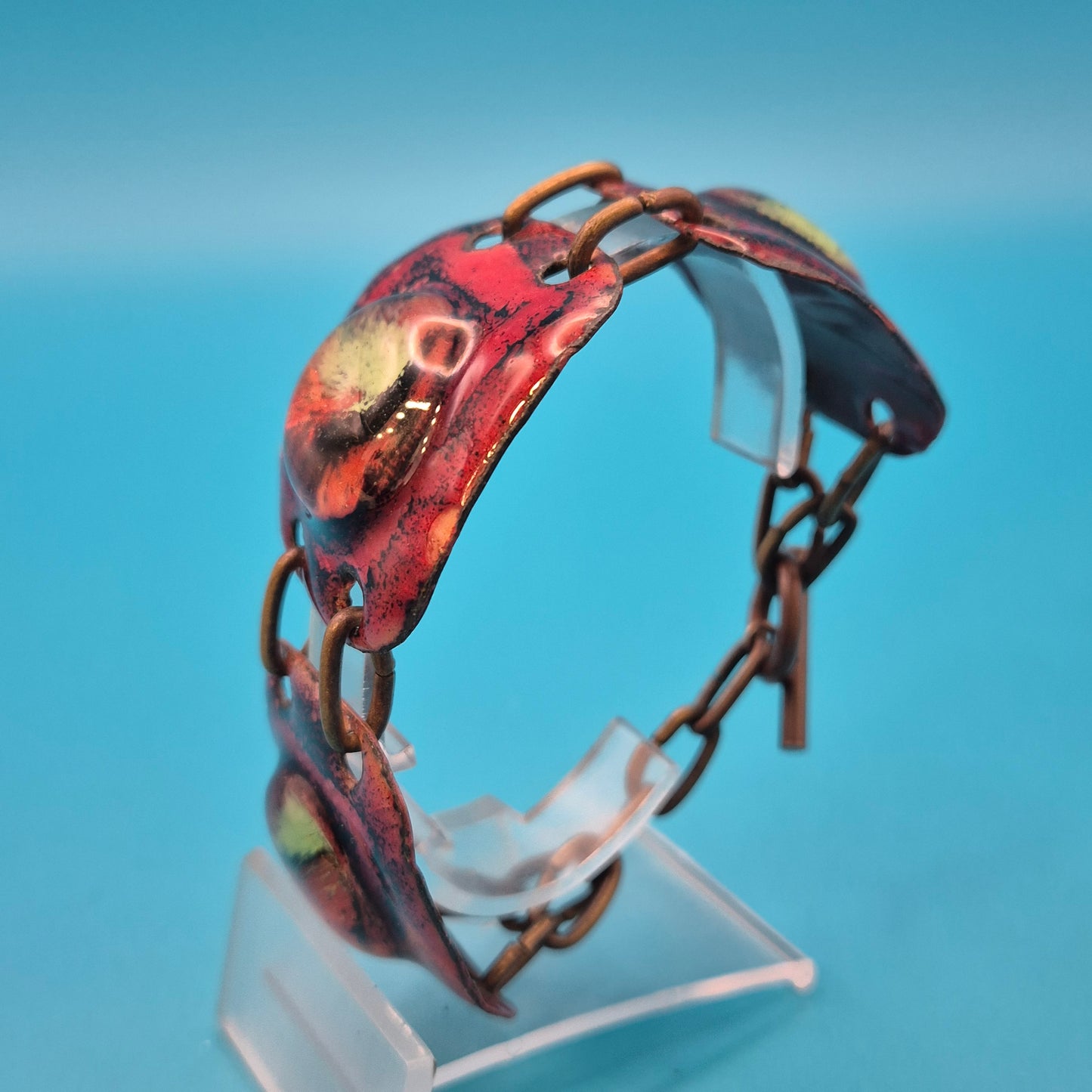 Vintage Emaille-Armband Kupfer-Optik abstrakte Scheiben-Glieder geometrisch