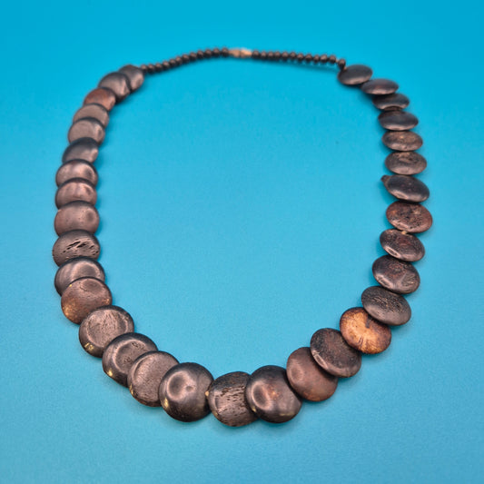 Vintage Statement-Kette mit organischen Holzperlen und Metallelementen