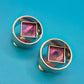 Vintage Ohrclips Geometric Modernismus Silber mit Violett-Schimmer