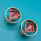 Vintage Ohrclips Geometric Modernismus Silber mit Violett-Schimmer