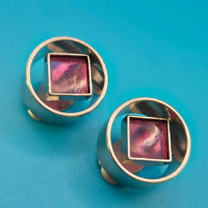 Vintage Ohrclips Geometric Modernismus Silber mit Violett-Schimmer