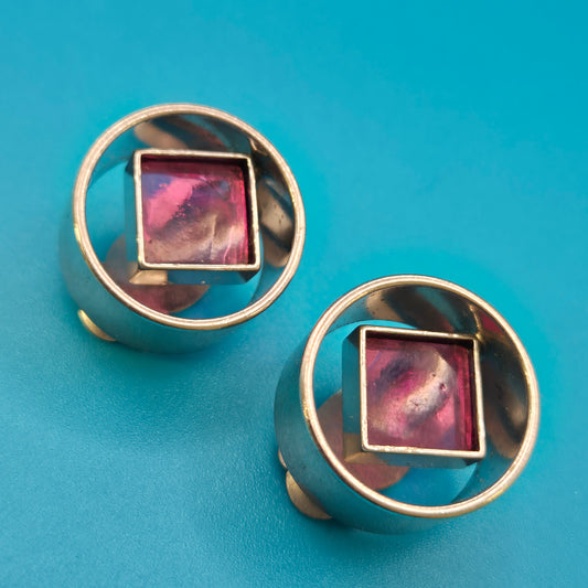 Vintage Ohrclips Geometric Modernismus Silber mit Violett-Schimmer