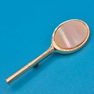 Vintage Tennis Schläger Brosche in Goldoptik mit Perlmutt-Inlay