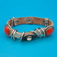 Boho Vintage Lederarmband mit Korallen-Optik und Strass-Element
