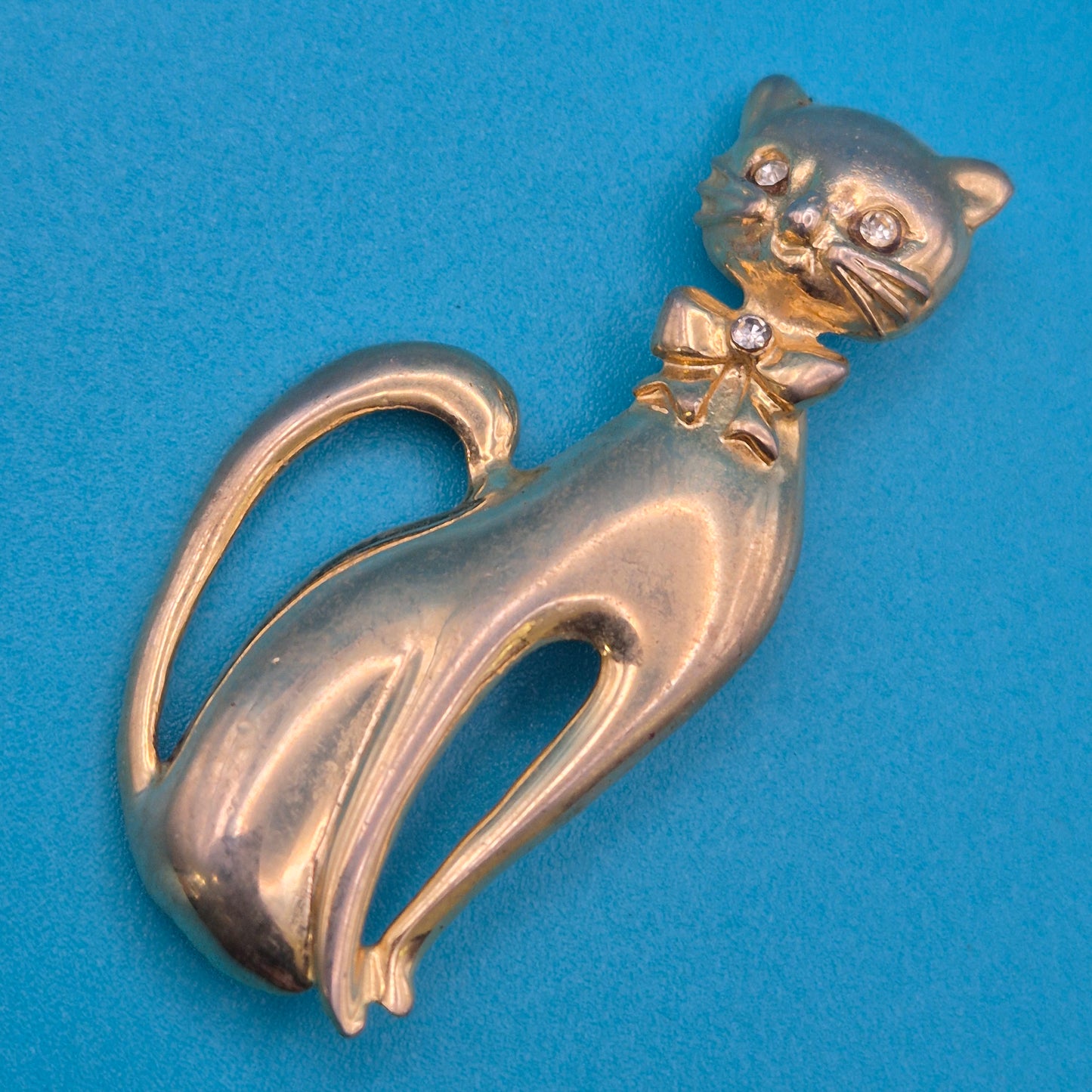 Vintage Katzen Brosche Goldfarben mit Strasssteinen