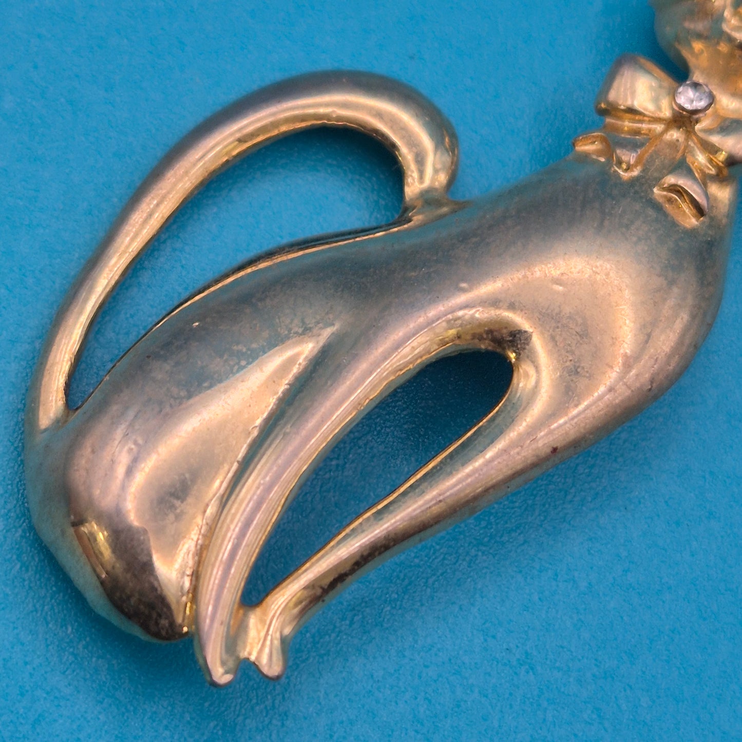 Vintage Katzen Brosche Goldfarben mit Strasssteinen