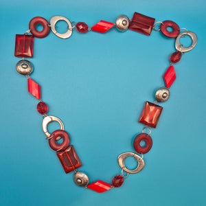Vintage Statement Kette Rote Glasperlen Silber Design Akzente Boho Modeschmuck