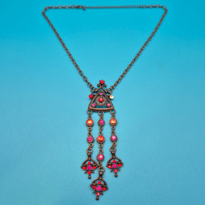 Vintage Statement-Kette mit triangulärem Anhänger und funkelnden Strasssteinen