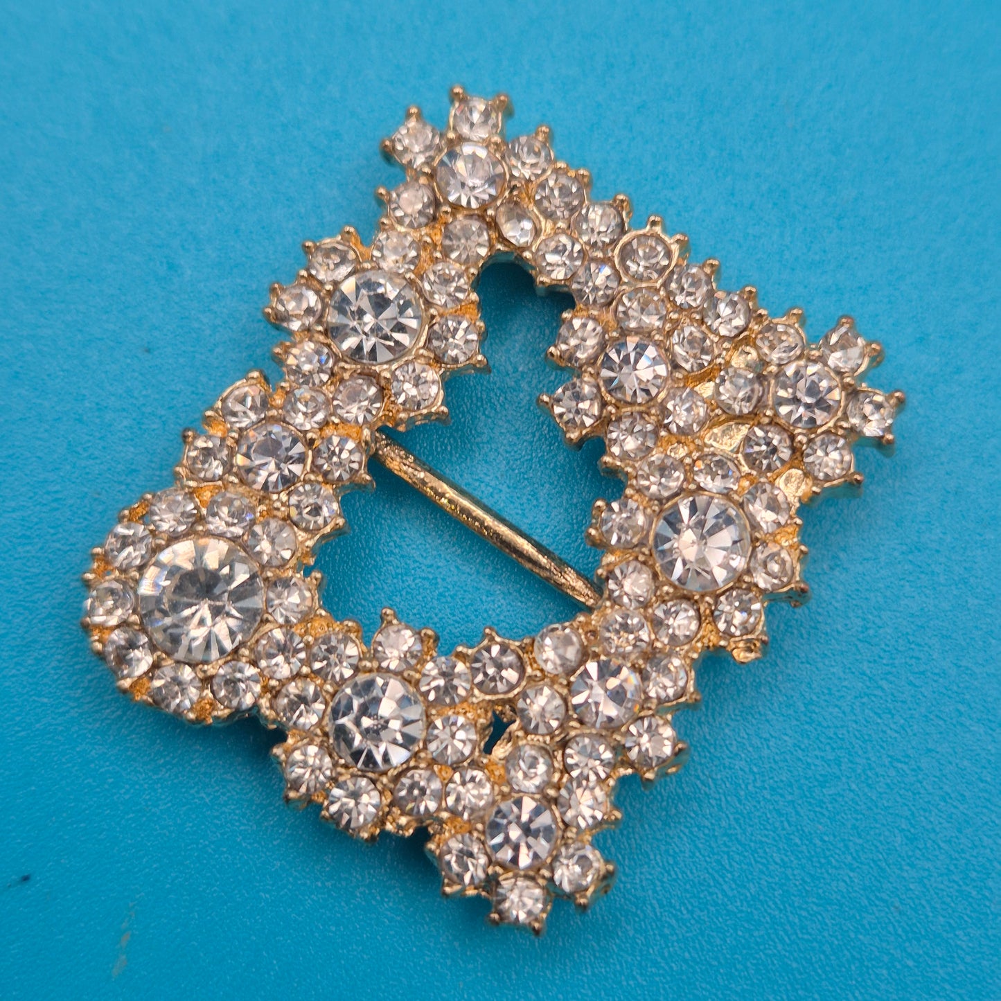 Vintage Strass-Gürtelschnalle quadratisch goldfarben mit Kristallbesatz