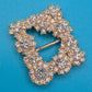 Vintage Strass-Gürtelschnalle quadratisch goldfarben mit Kristallbesatz