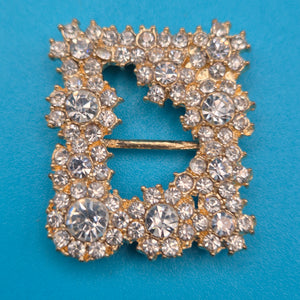 Vintage Strass-Gürtelschnalle quadratisch goldfarben mit Kristallbesatz