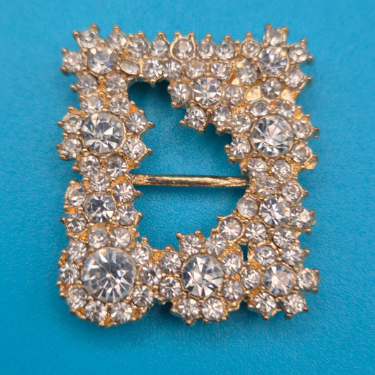 Vintage Strass-Gürtelschnalle quadratisch goldfarben mit Kristallbesatz