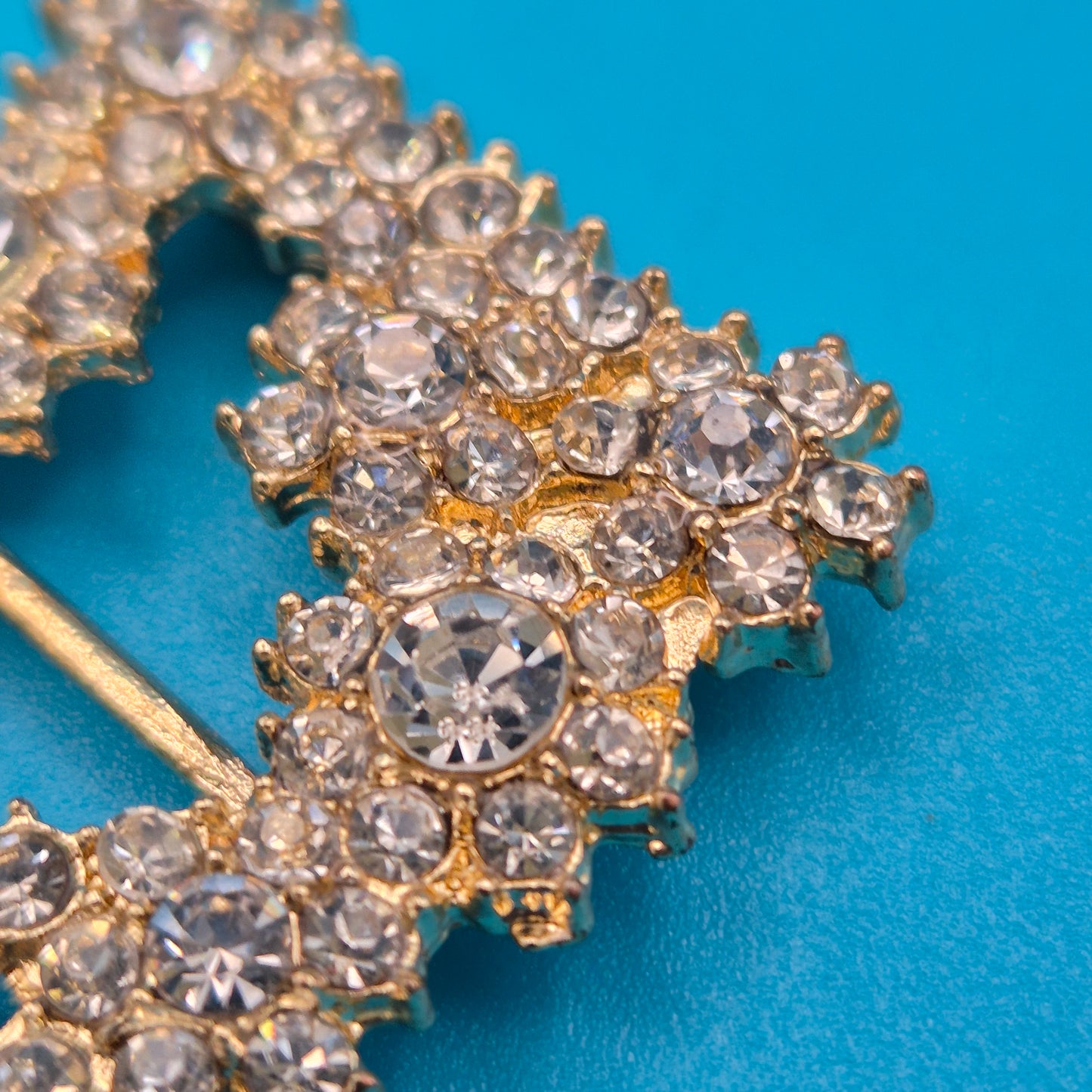 Vintage Strass-Gürtelschnalle quadratisch goldfarben mit Kristallbesatz