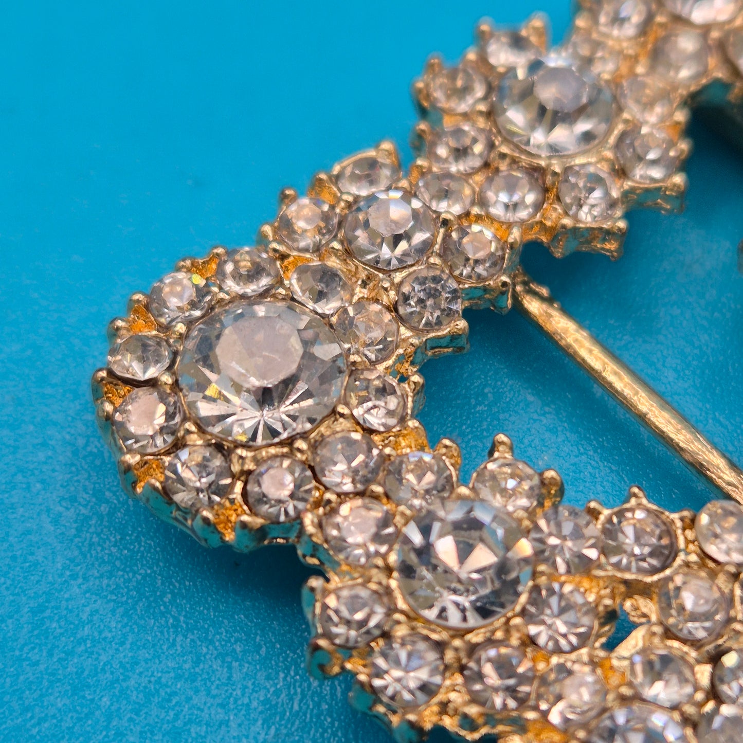 Vintage Strass-Gürtelschnalle quadratisch goldfarben mit Kristallbesatz