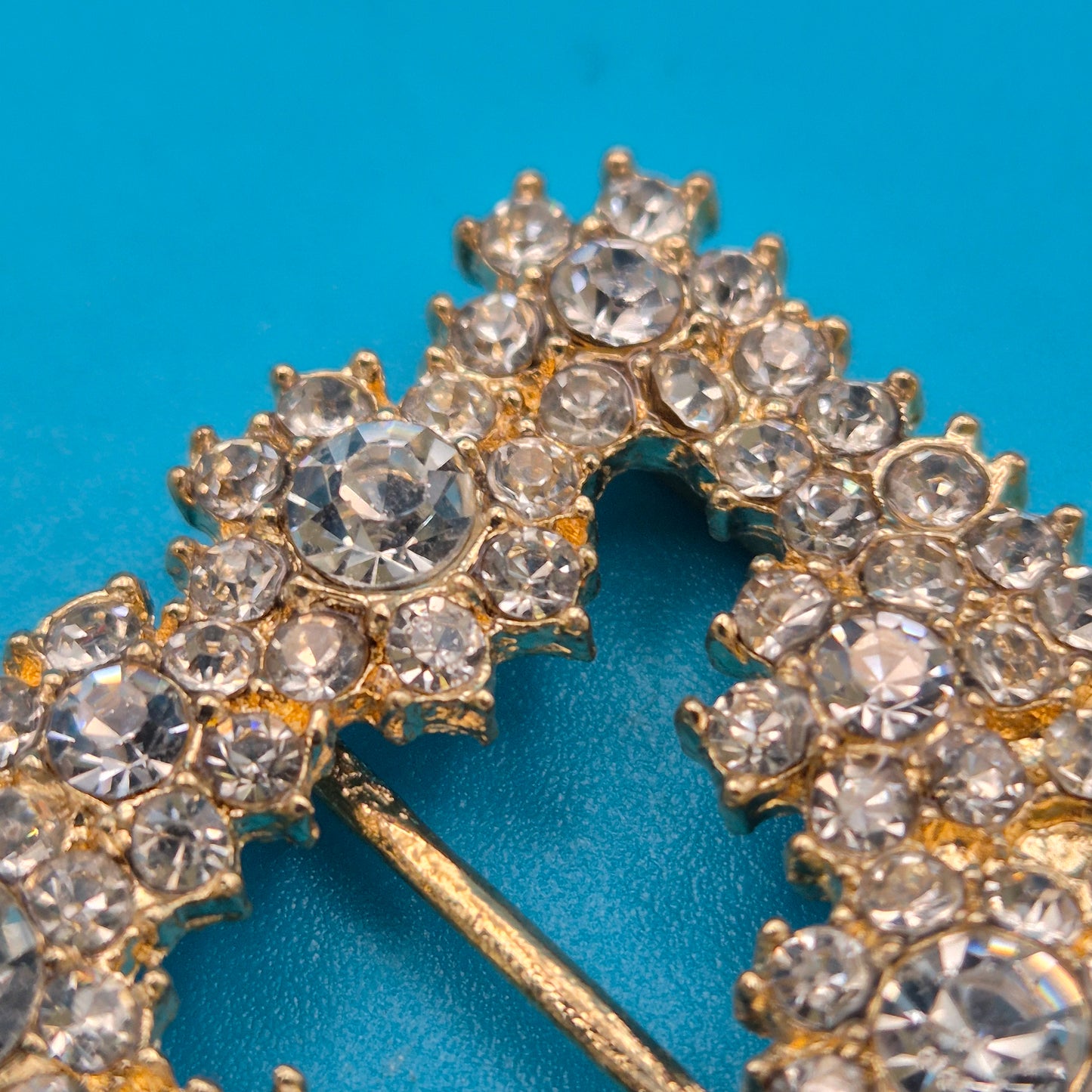 Vintage Strass-Gürtelschnalle quadratisch goldfarben mit Kristallbesatz