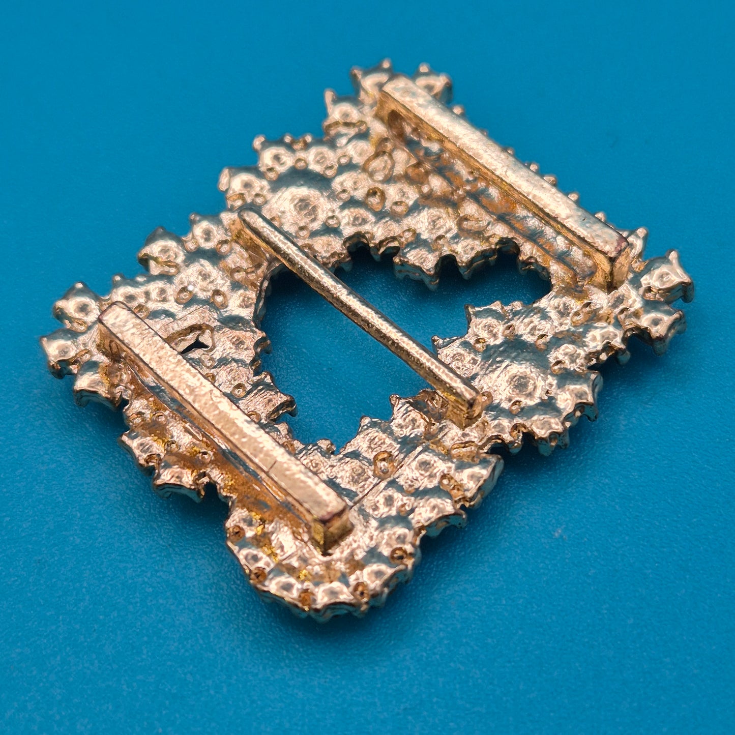 Vintage Strass-Gürtelschnalle quadratisch goldfarben mit Kristallbesatz